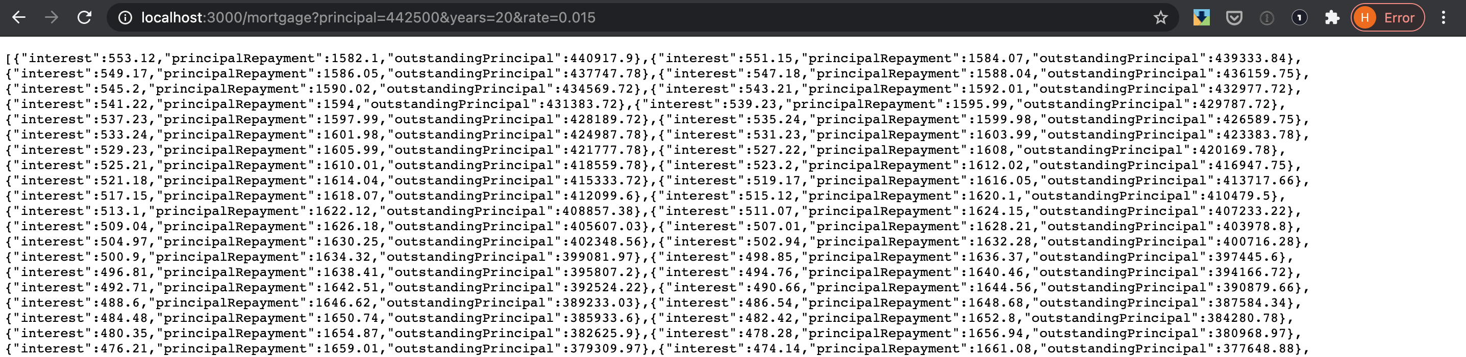 mortage payments from api